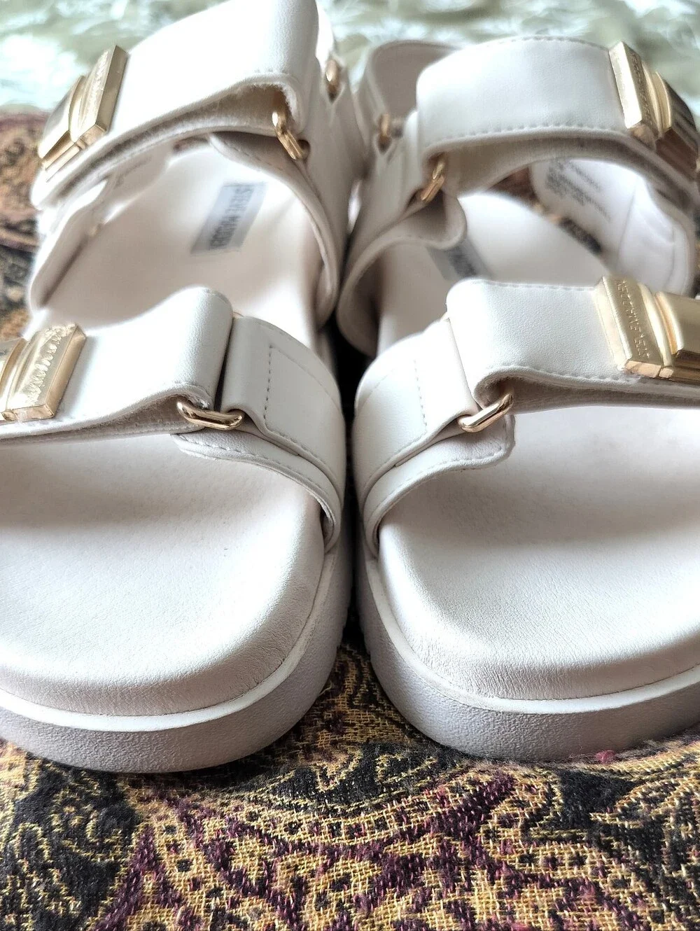 Steve Madden Women's 8.5 Markos Flatform Slingback Sandals Bone Gold Hardware